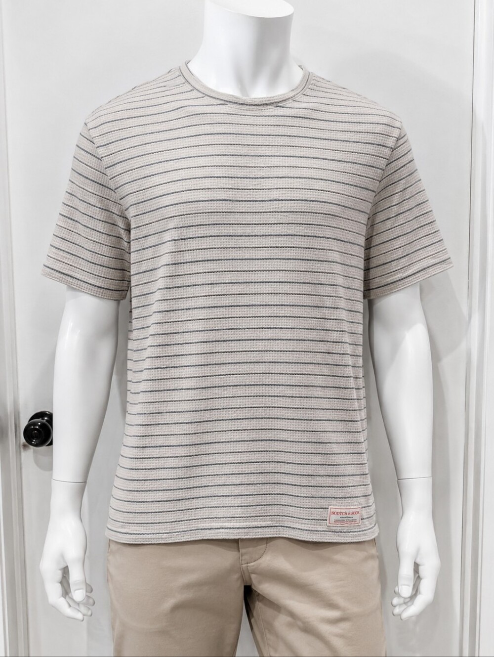 Scotch & Soda Amsterdam Textured Stripe Tee Shirt Beige Gray Size Small